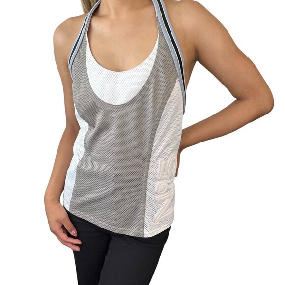 CHANEL Sport Vintage 04P CC Logo Halter Neck Mesh Top #38 No.5 Gray [103086]